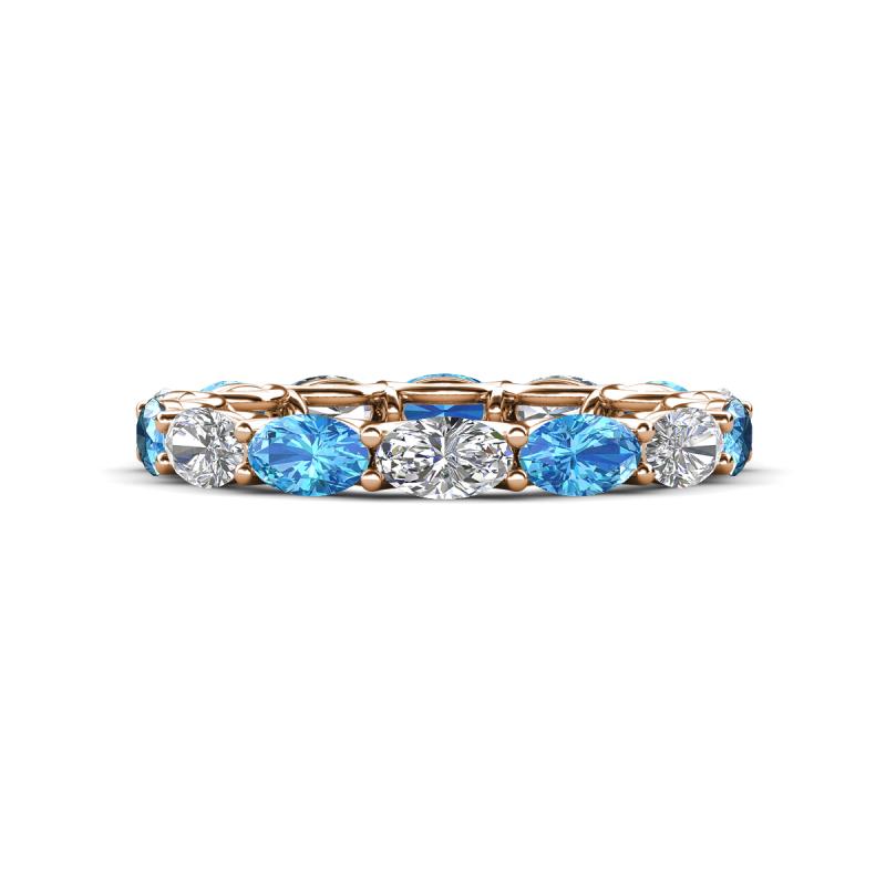 Madison 5x3 mm Oval Forever Brilliant Moissanite and Blue Topaz Eternity Band 