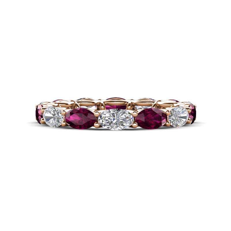 Madison 5x3 mm Oval Forever Brilliant Moissanite and Rhodolite Garnet Eternity Band 