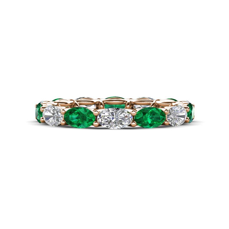 Madison 5x3 mm Oval Forever Brilliant Moissanite and Emerald Eternity Band 