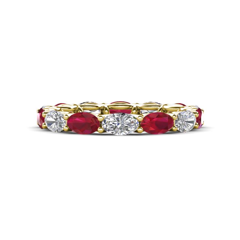 Madison 5x3 mm Oval Forever Brilliant Moissanite and Ruby Eternity Band 