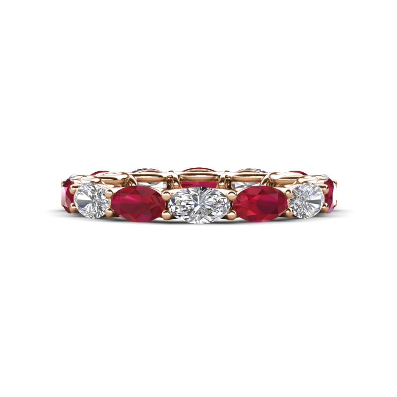 Madison 5x3 mm Oval Forever Brilliant Moissanite and Ruby Eternity Band 