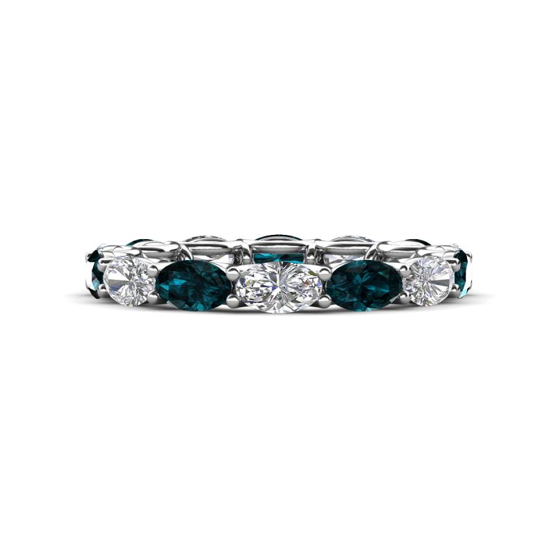 Madison 5x3 mm Oval Forever Brilliant Moissanite and London Blue Topaz Eternity Band 