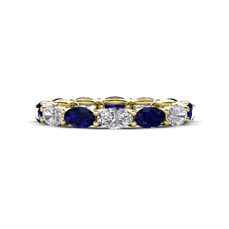 Madison 5x3 mm Oval Forever One Moissanite and Blue Sapphire Eternity Band 