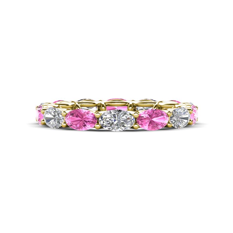 Madison 5x3 mm Oval Forever One Moissanite and Pink Sapphire Eternity Band 