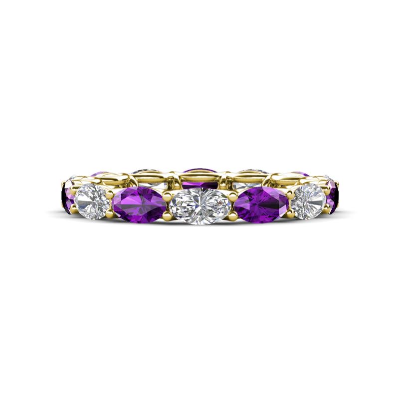 Madison 5x3 mm Oval Forever One Moissanite and Amethyst Eternity Band 