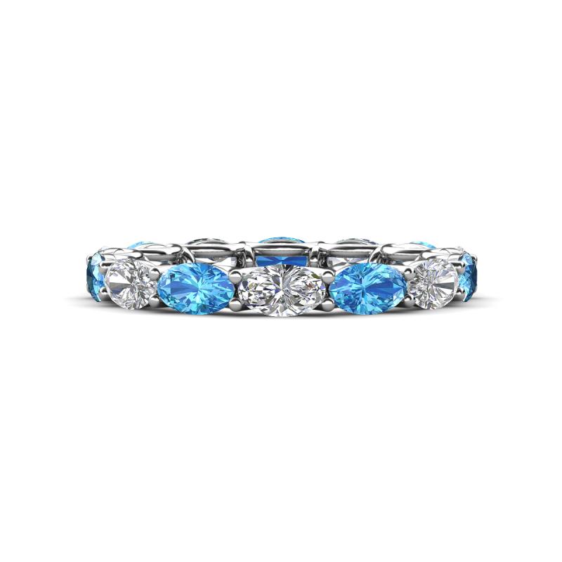 Madison 5x3 mm Oval Forever One Moissanite and Blue Topaz Eternity Band 