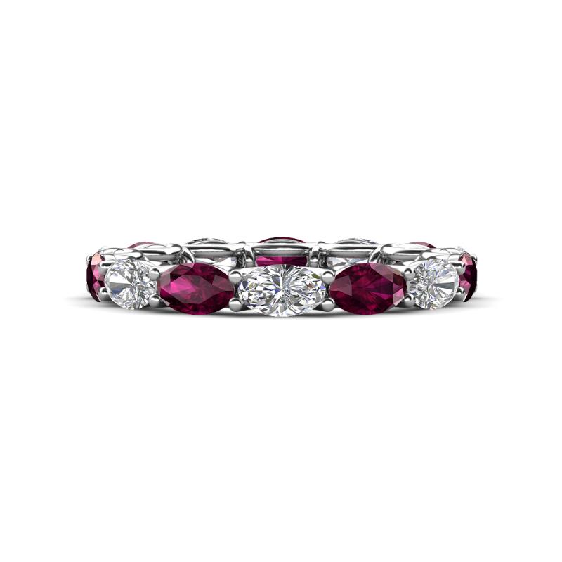 Madison 5x3 mm Oval Forever One Moissanite and Rhodolite Garnet Eternity Band 