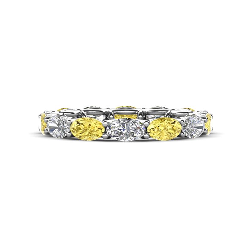 Madison 5x3 mm Oval Forever One Moissanite and Yellow Sapphire Eternity Band 