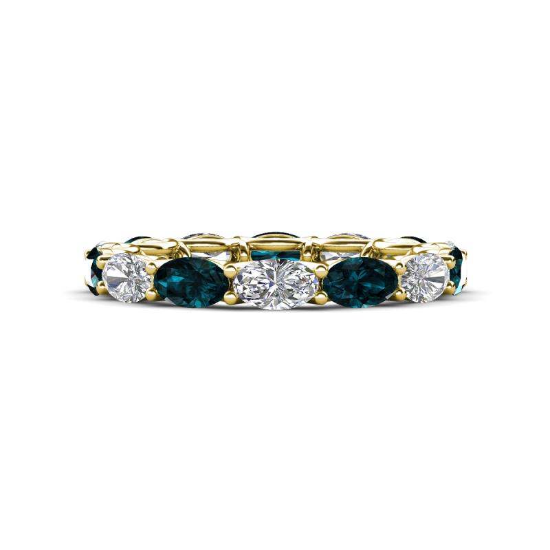 Madison 5x3 mm Oval Forever One Moissanite and London Blue Topaz Eternity Band 