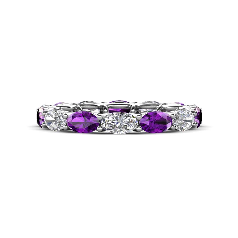 Madison 5x3 mm Oval Forever One Moissanite and Amethyst Eternity Band 