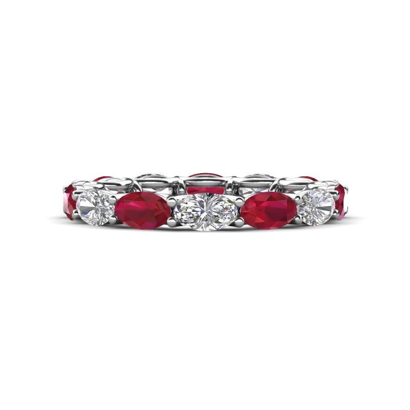 Madison 5x3 mm Oval Forever One Moissanite and Ruby Eternity Band 