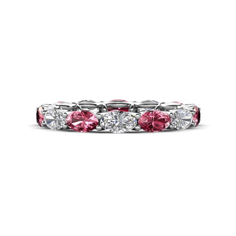 Madison 5x3 mm Oval Forever Brilliant Moissanite and Pink Tourmaline Eternity Band 