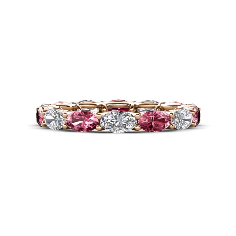 Madison 5x3 mm Oval Forever Brilliant Moissanite and Pink Tourmaline Eternity Band 