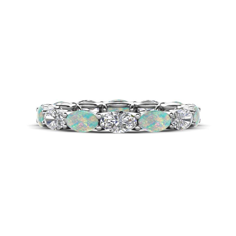 Madison 5x3 mm Oval Forever Brilliant Moissanite and Opal Eternity Band 