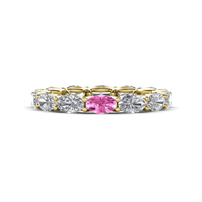 Madison 5x3 mm Oval Forever Brilliant Moissanite and Pink Sapphire Eternity Band 