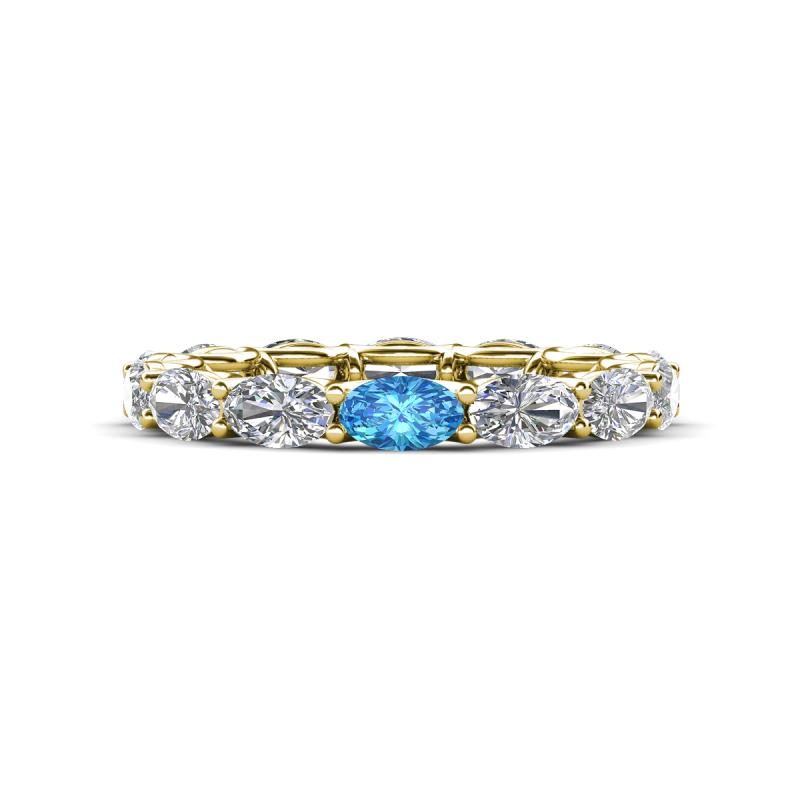 Madison 5x3 mm Oval Forever Brilliant Moissanite and Blue Topaz Eternity Band 