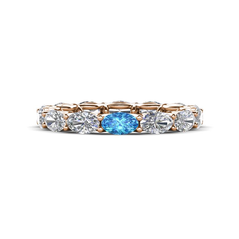 Madison 5x3 mm Oval Forever Brilliant Moissanite and Blue Topaz Eternity Band 