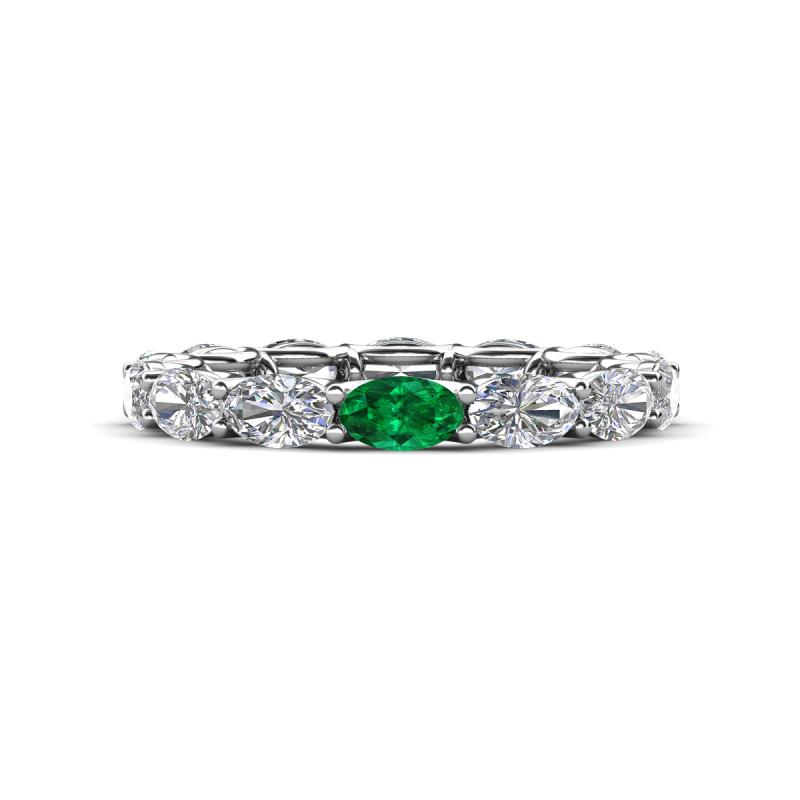 Madison 5x3 mm Oval Forever Brilliant Moissanite and Emerald Eternity Band 
