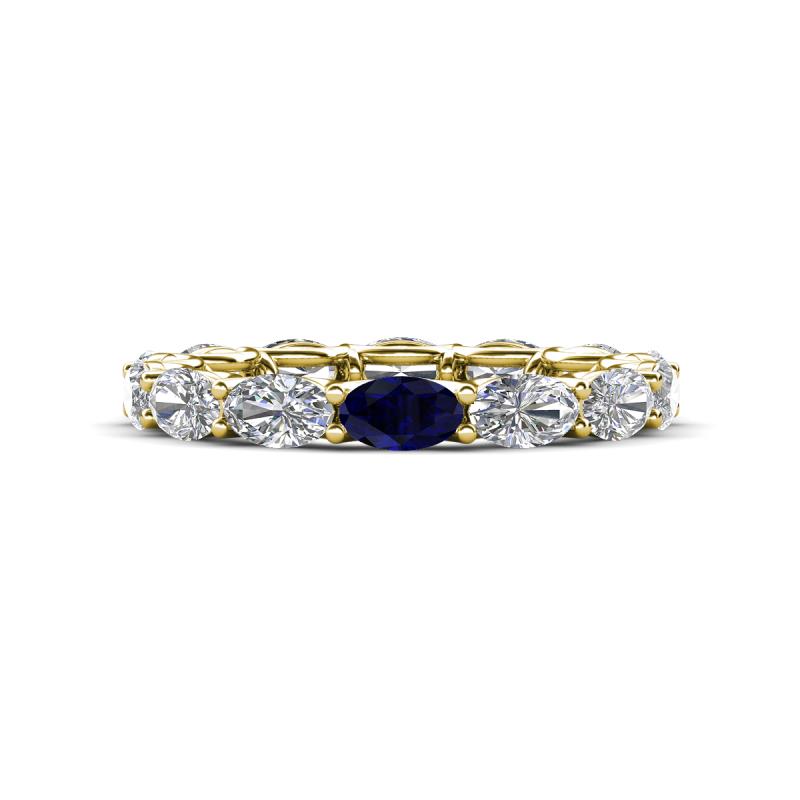 Madison 5x3 mm Oval Forever One Moissanite and Blue Sapphire Eternity Band 