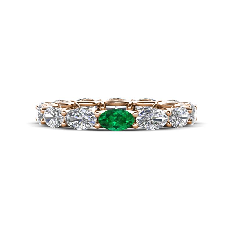Madison 5x3 mm Oval Forever One Moissanite and Emerald Eternity Band 