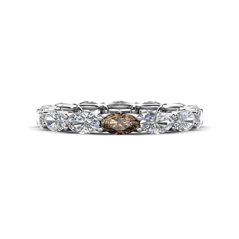 Madison 5x3 mm Oval Forever One Moissanite and Smoky Quartz Eternity Band 