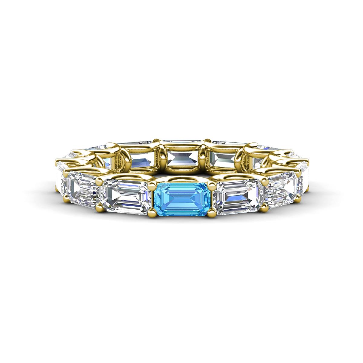 Beverly 5x3 mm Emerald Cut Natural Diamond and Blue Topaz Eternity Band 