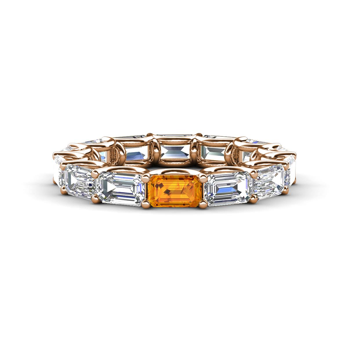 Beverly 5x3 mm Emerald Cut Natural Diamond and Citrine Eternity Band 