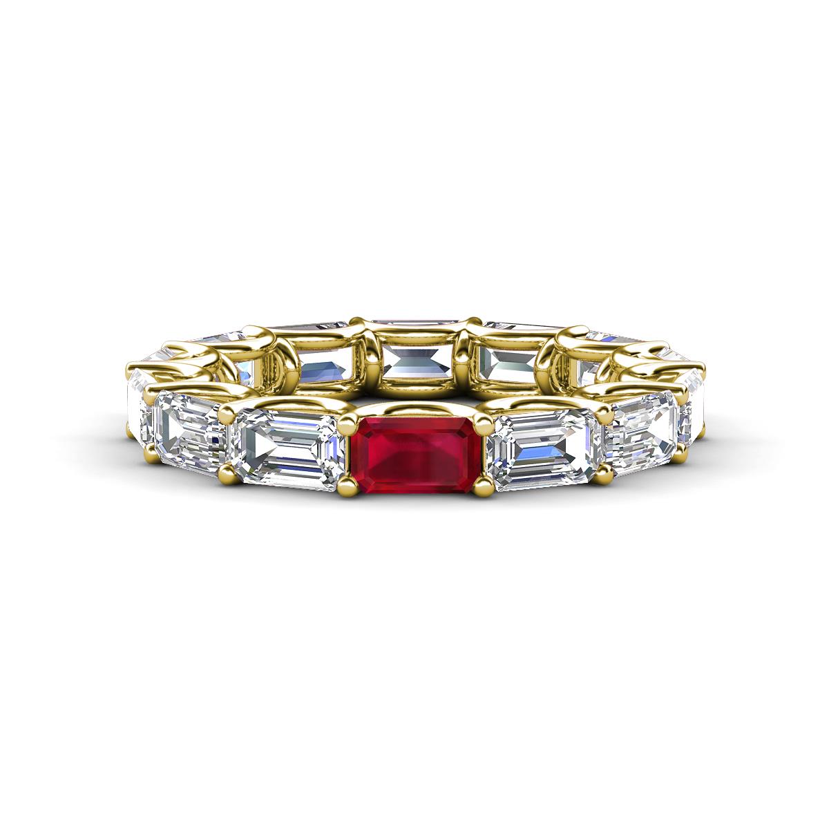 Beverly 5x3 mm Emerald Cut Natural Diamond and Ruby Eternity Band 