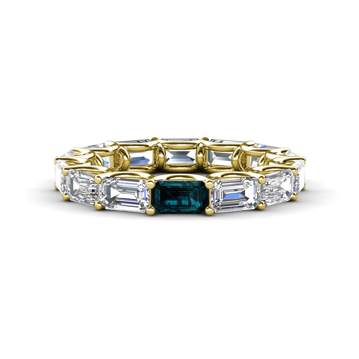 Beverly 5x3 mm Emerald Cut Natural Diamond and London Blue Topaz Eternity Band 