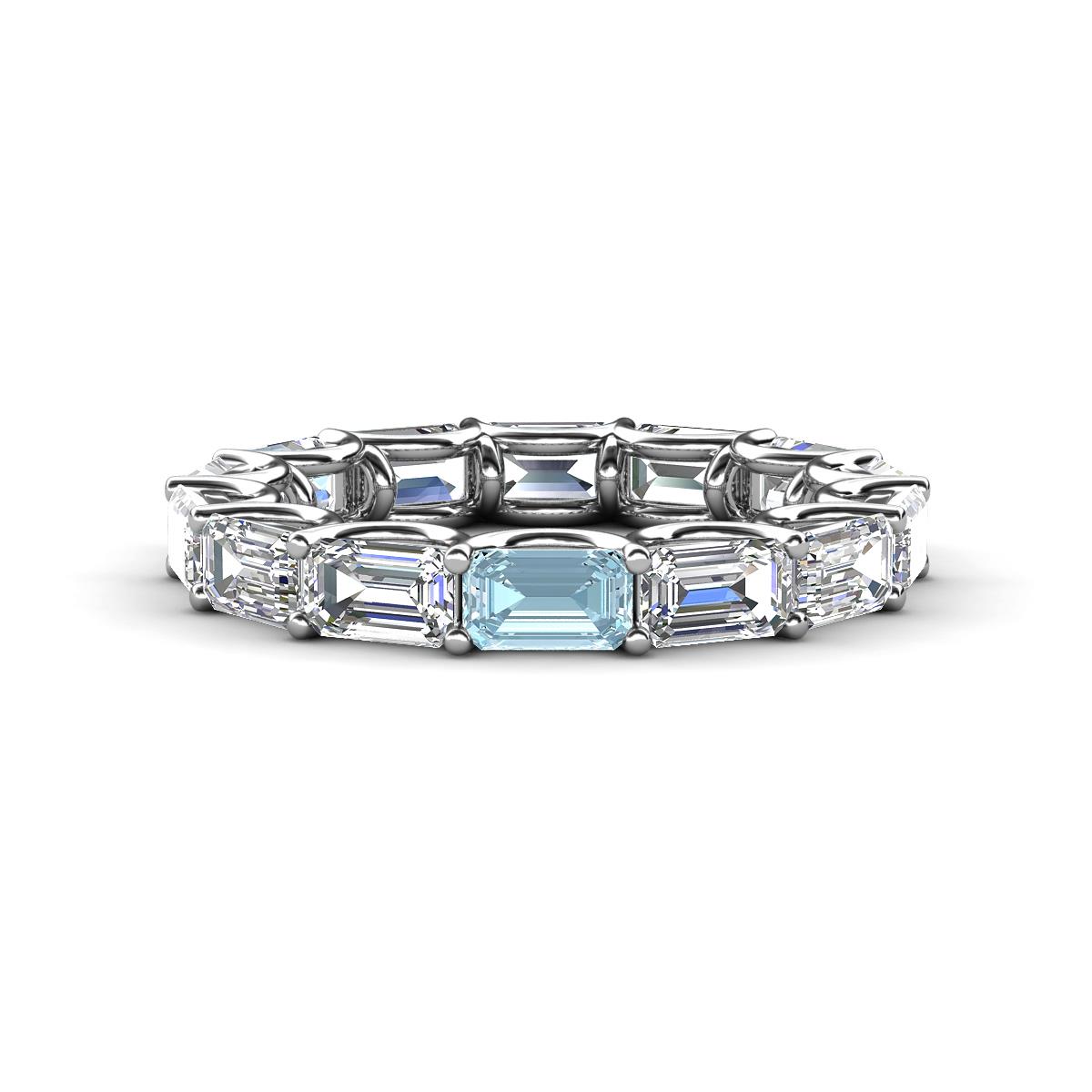 Beverly 5x3 mm Emerald Cut Natural Diamond and Aquamarine Eternity Band 