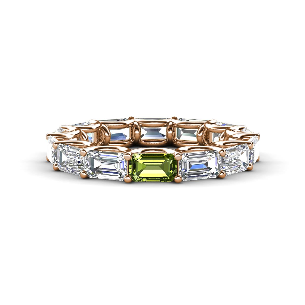 Beverly 5x3 mm Emerald Cut Natural Diamond and Peridot Eternity Band 