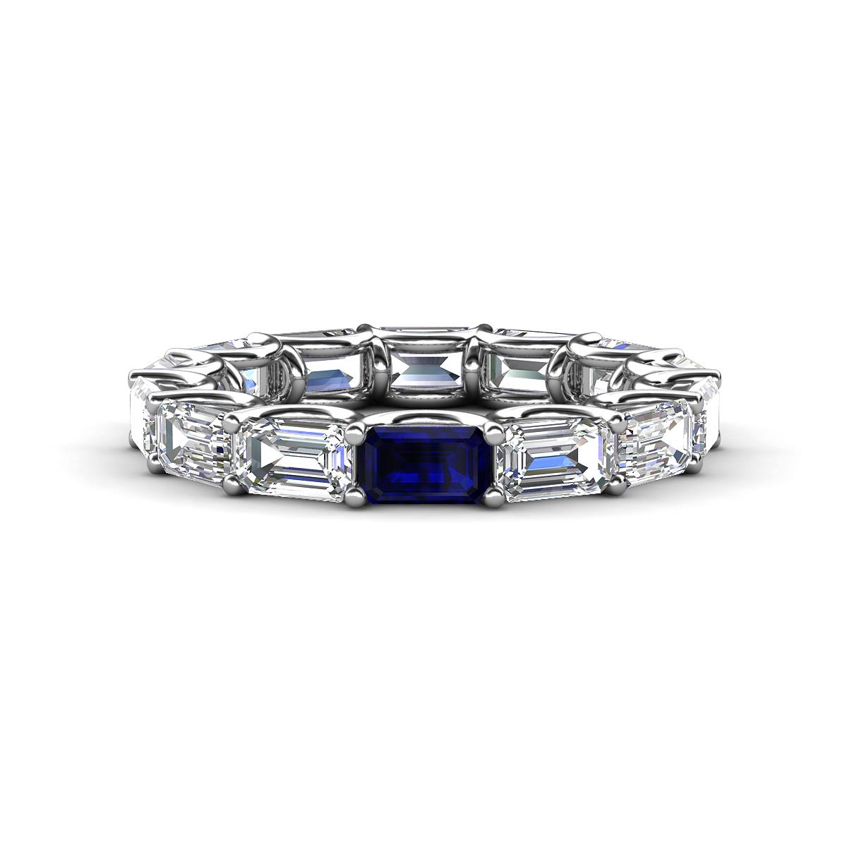 Beverly 5x3 mm Emerald Cut Natural Diamond and Blue Sapphire Eternity Band 