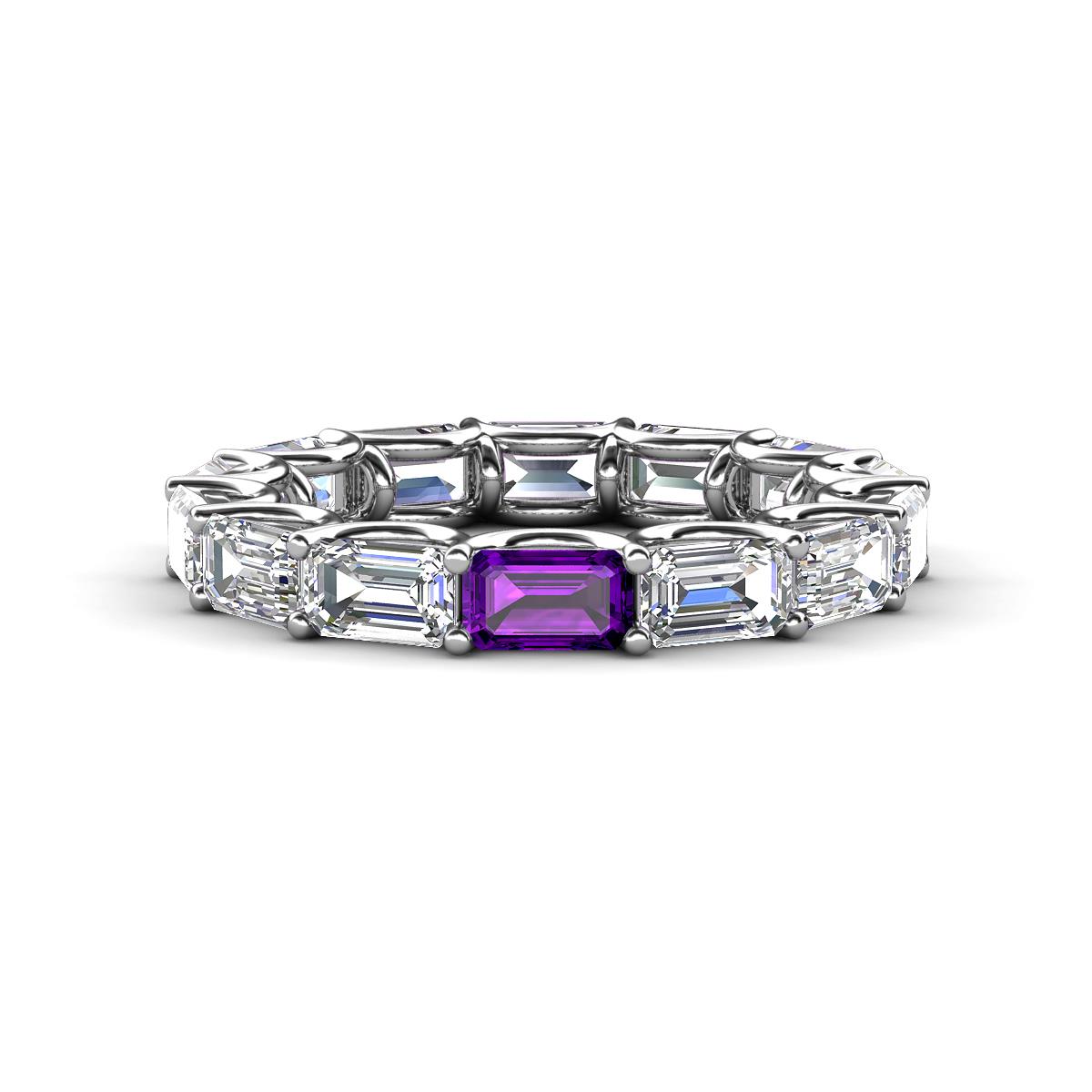 Beverly 5x3 mm Emerald Cut Natural Diamond and Amethyst Eternity Band 