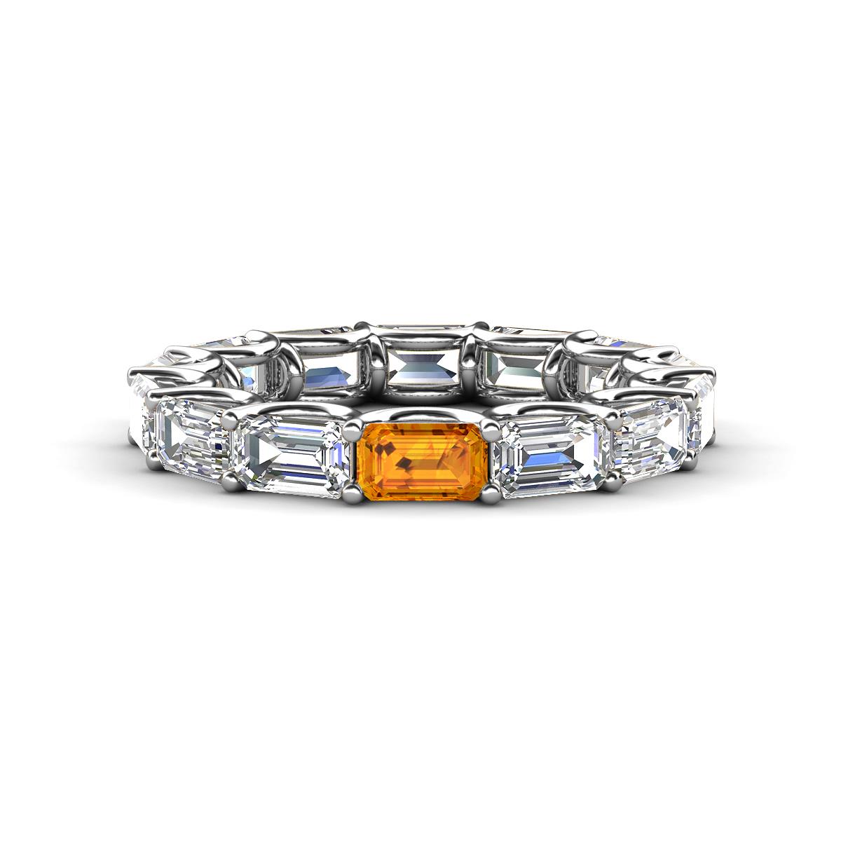 Beverly 5x3 mm Emerald Cut Natural Diamond and Citrine Eternity Band 