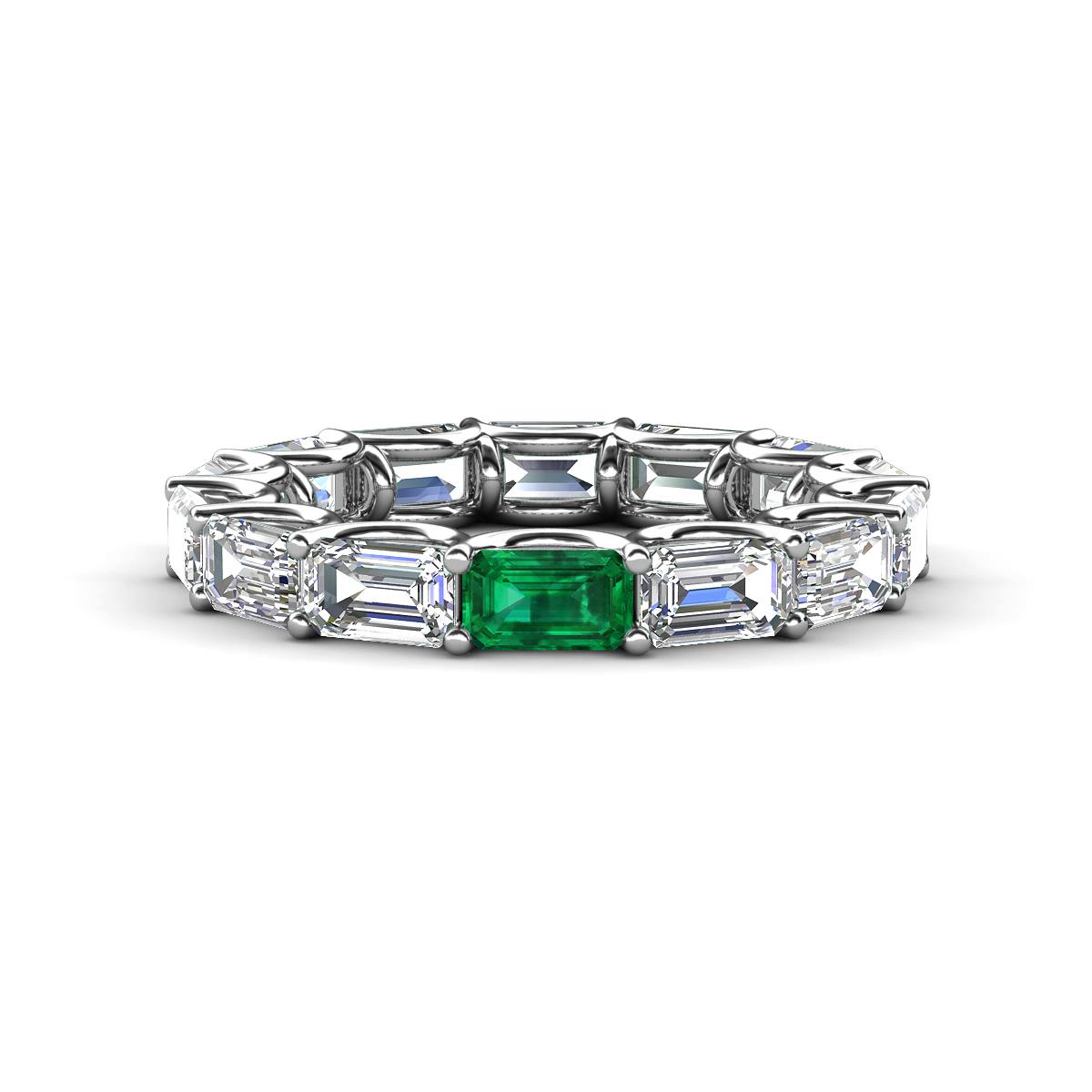 Beverly 5x3 mm Emerald Cut Natural Diamond and Emerald Eternity Band 