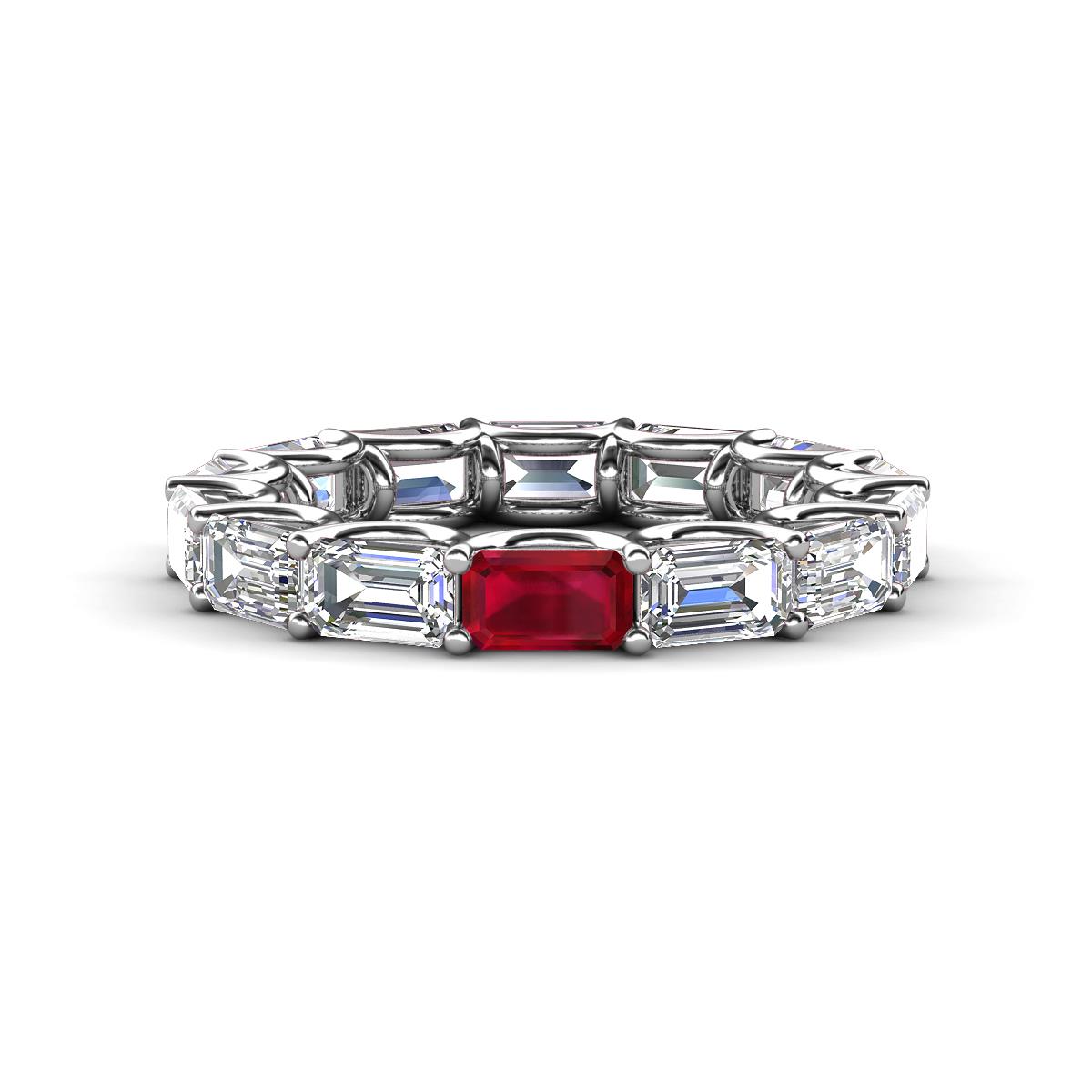 Beverly 5x3 mm Emerald Cut Natural Diamond and Ruby Eternity Band 