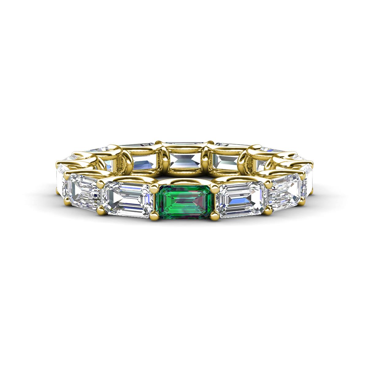 Beverly 5x3 mm Emerald Cut Natural Diamond and Lab Created Alexandrite Eternity Band 