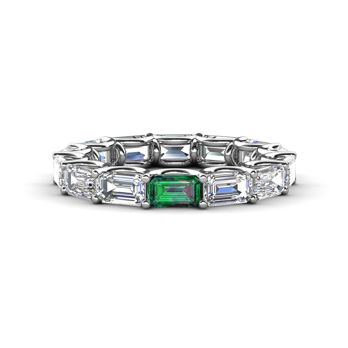 Beverly 5x3 mm Emerald Cut Natural Diamond and Lab Created Alexandrite Eternity Band 