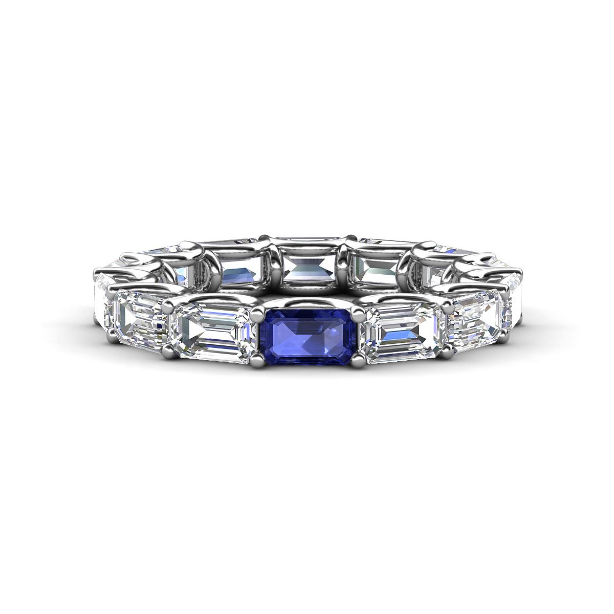 Beverly 5x3 mm Emerald Cut Natural Diamond and Iolite Eternity Band 