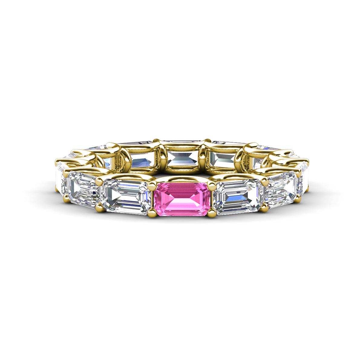 Beverly 5x3 mm Emerald Cut Lab Grown Diamond and Pink Sapphire Eternity Band 