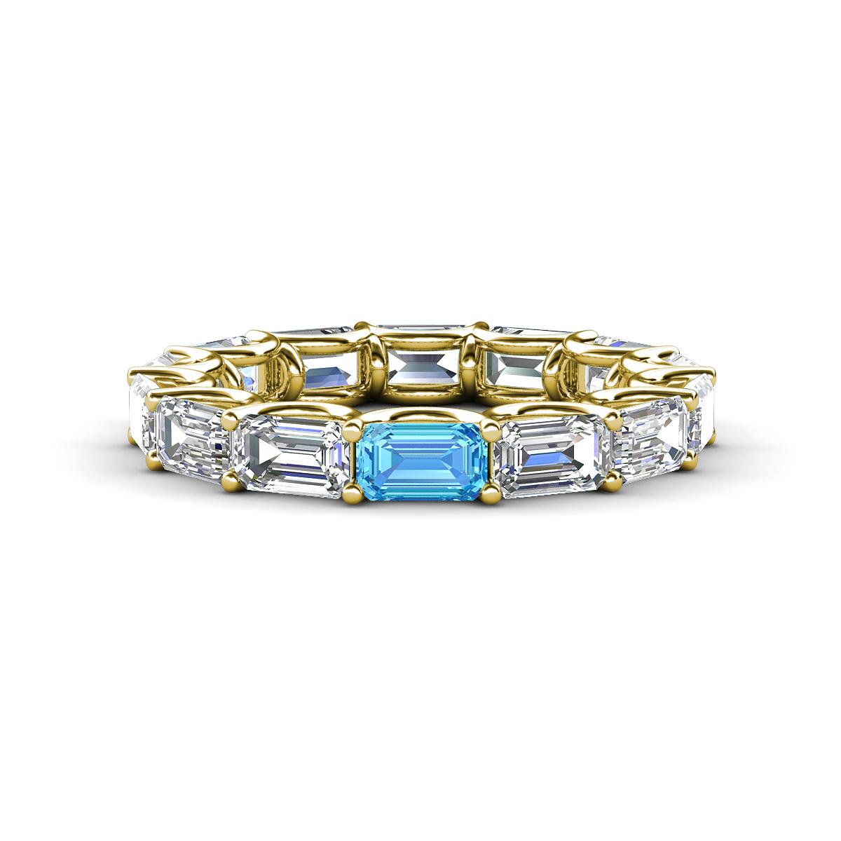 Beverly 5x3 mm Emerald Cut Lab Grown Diamond and Blue Topaz Eternity Band 