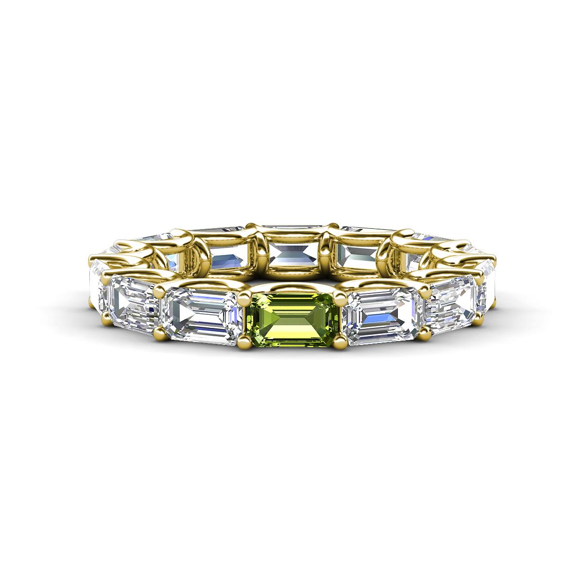 Beverly 5x3 mm Emerald Cut Lab Grown Diamond and Peridot Eternity Band 