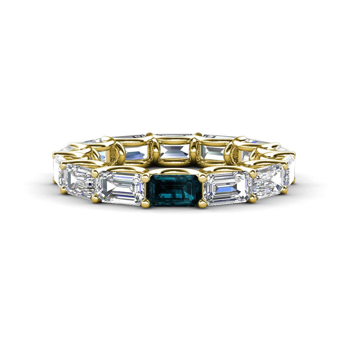 Beverly 5x3 mm Emerald Cut Lab Grown Diamond and London Blue Topaz Eternity Band 