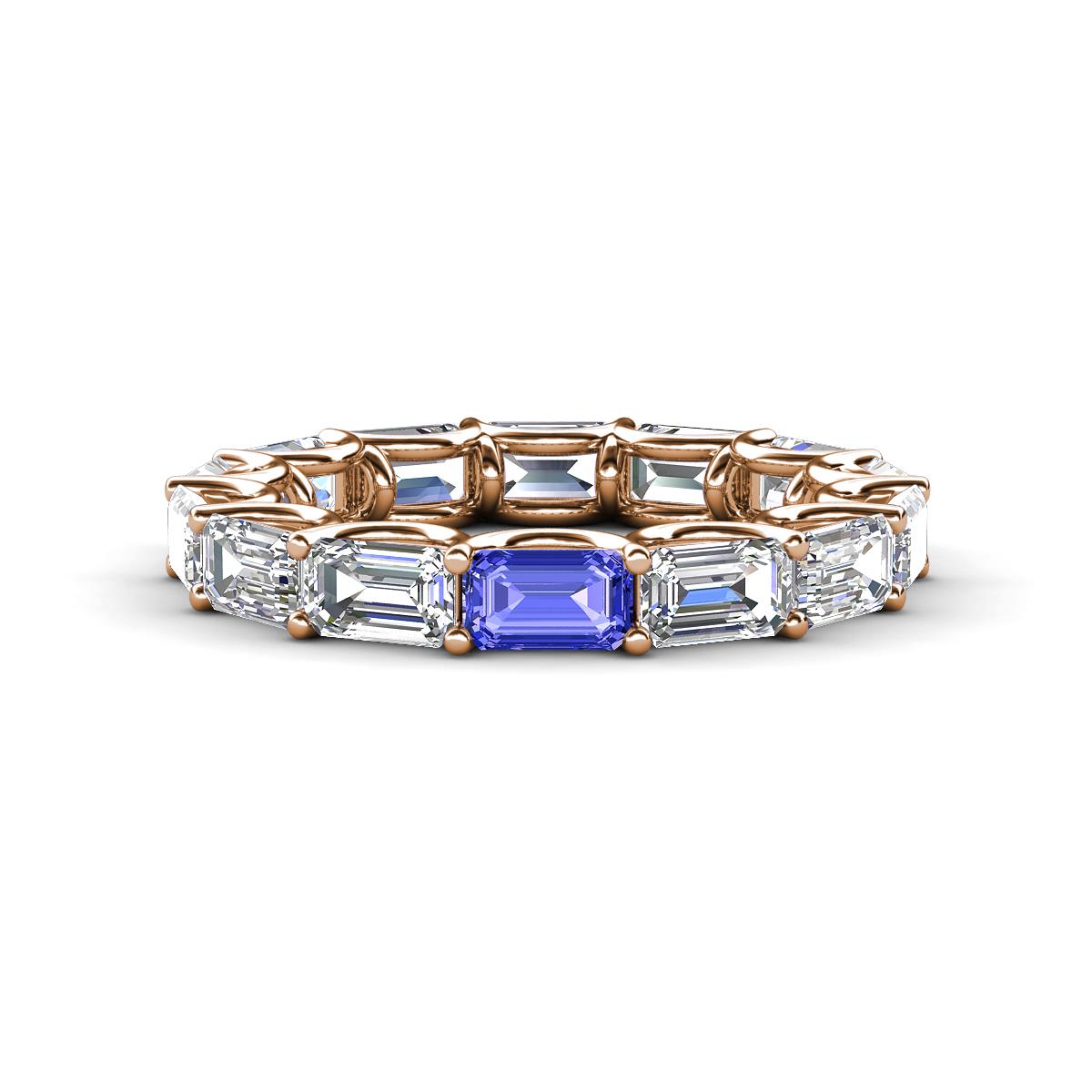 Beverly 5x3 mm Emerald Cut Lab Grown Diamond and Tanzanite Eternity Band 