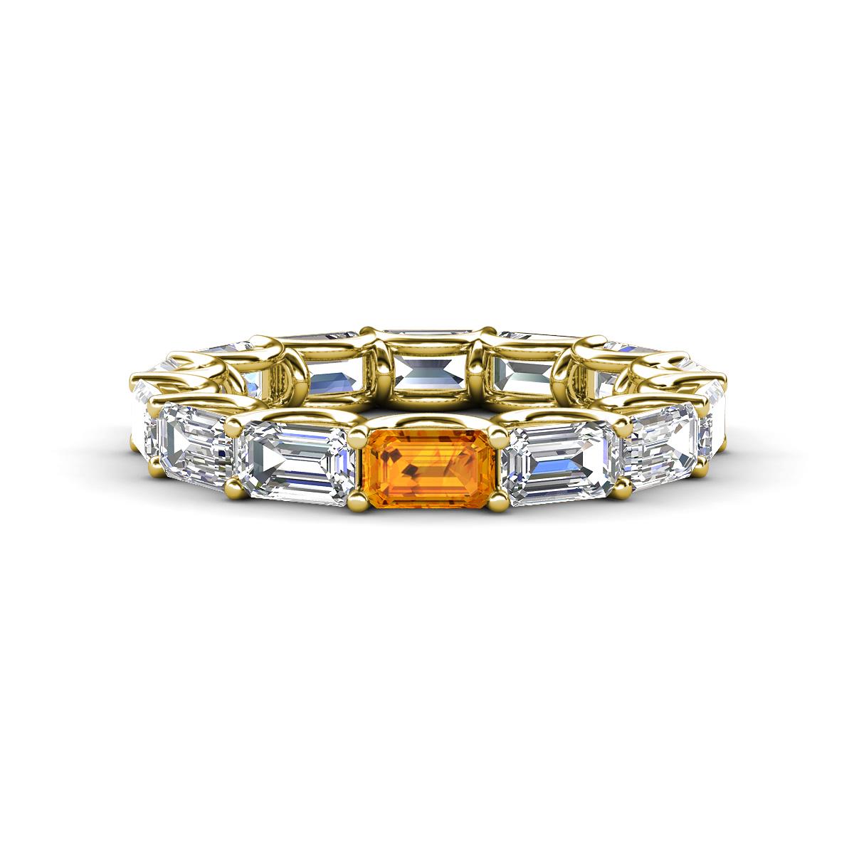 Beverly 5x3 mm Emerald Cut Forever Brilliant Moissanite and Citrine Eternity Band 