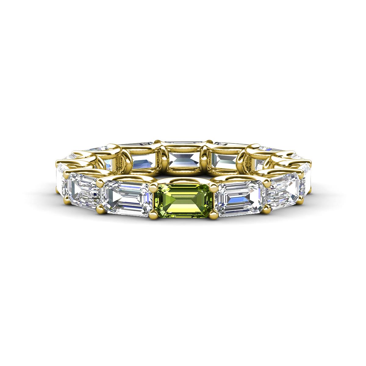 Beverly 5x3 mm Emerald Cut Forever Brilliant Moissanite and Peridot Eternity Band 