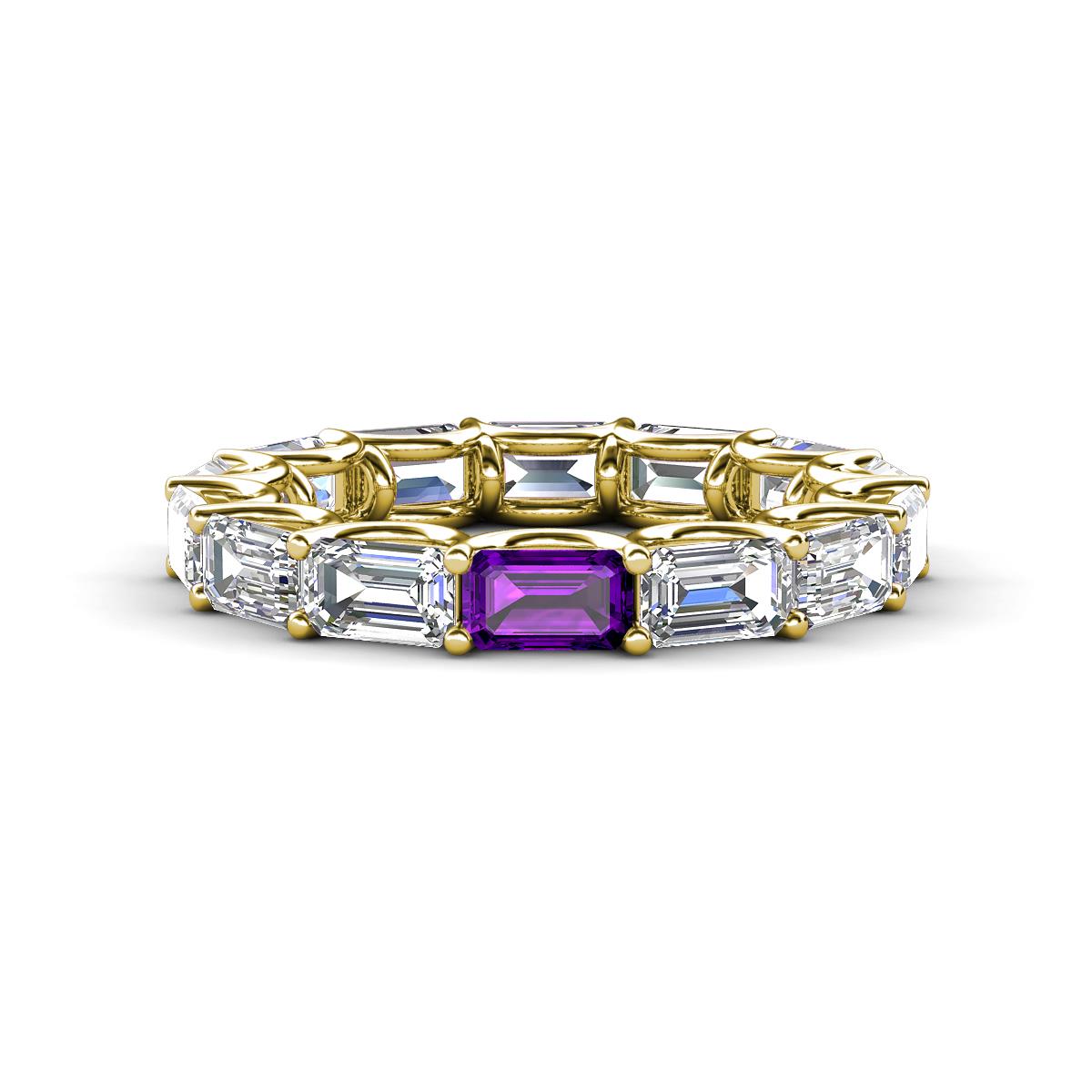 Beverly 5x3 mm Emerald Cut Forever One Moissanite and Amethyst Eternity Band 