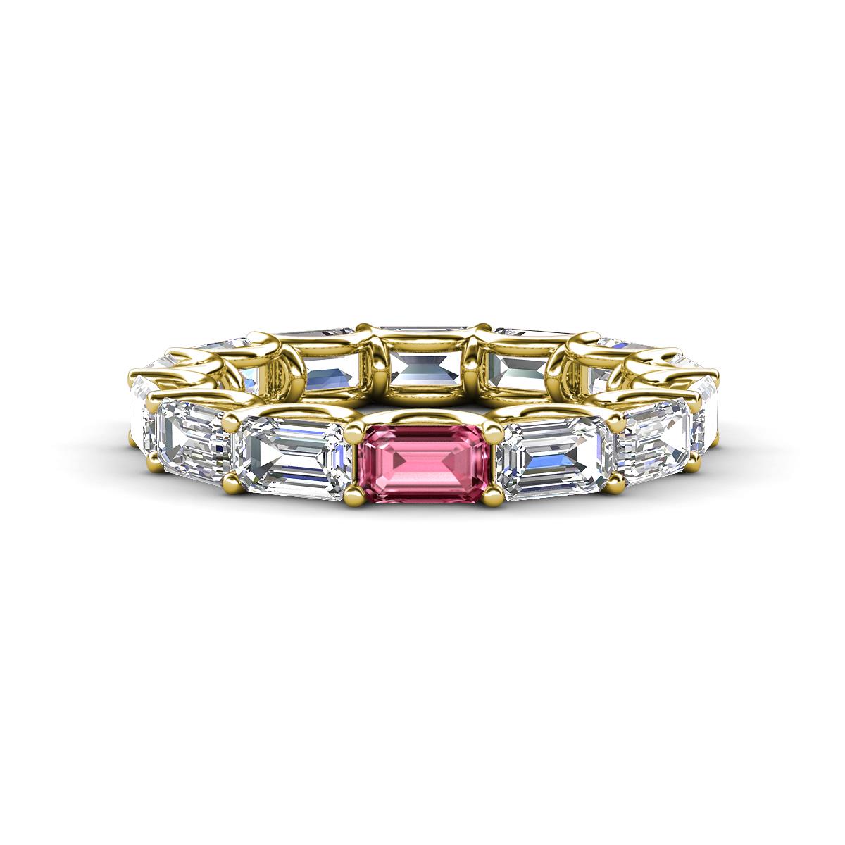 Beverly 5x3 mm Emerald Cut Forever One Moissanite and Pink Tourmaline Eternity Band 