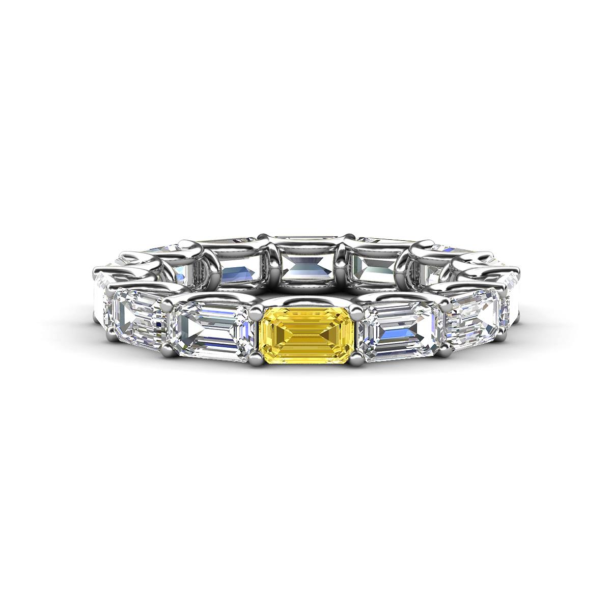 Beverly 5x3 mm Emerald Cut Forever One Moissanite and Yellow Sapphire Eternity Band 