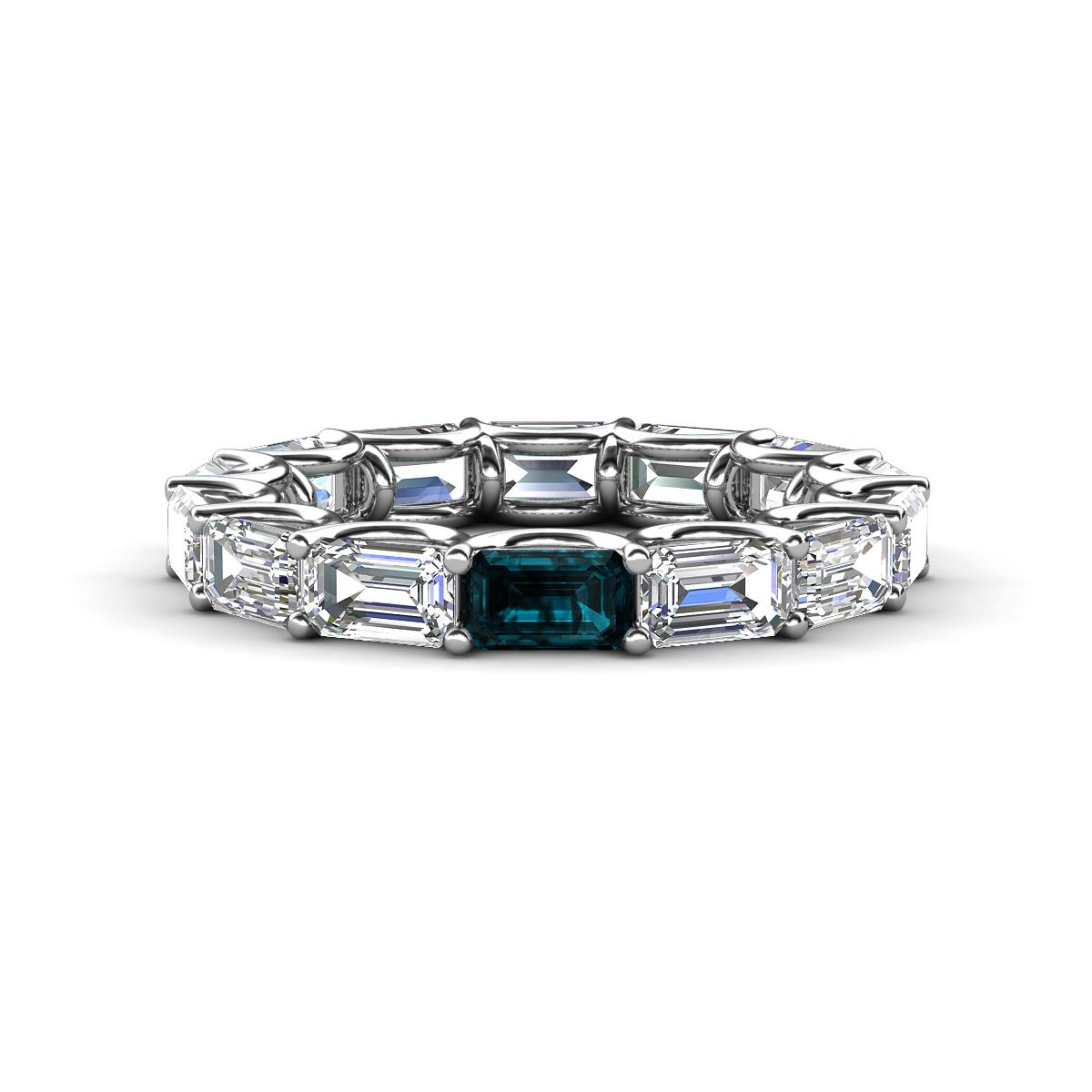 Beverly 5x3 mm Emerald Cut Forever One Moissanite and London Blue Topaz Eternity Band 